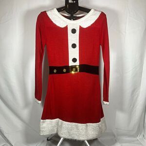 Santa Sweater Dress Button Belt Feather Trim Red/White Allison Brittney Size S